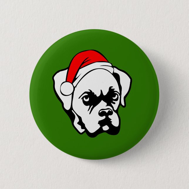 Boxer Dog with Christmas Santa Hat 6 Cm Round Badge (Front)