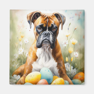 Boxer Dog with Easter Eggs Holiday Magnet