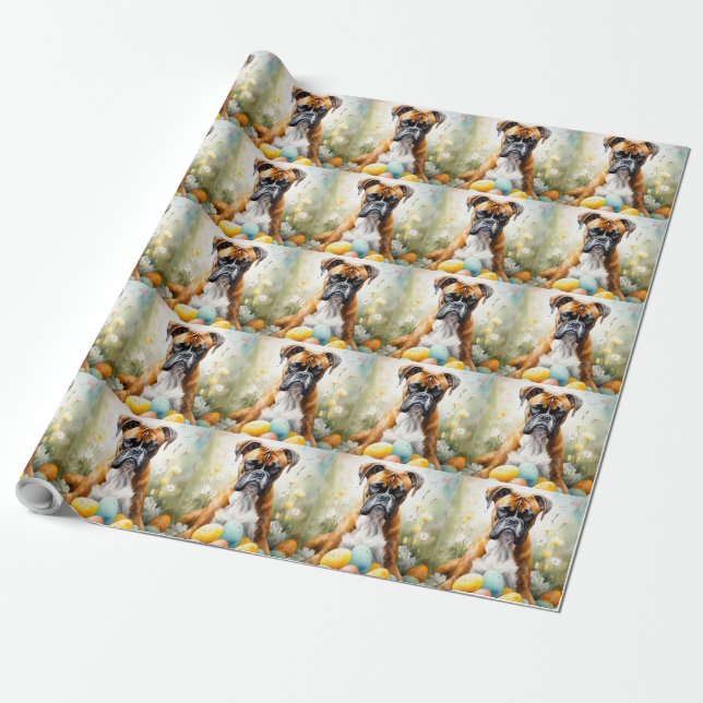 Boxer Dog with Easter Eggs Holiday Wrapping Paper (Unrolled)