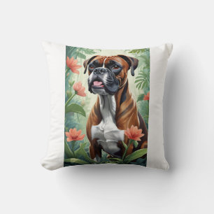 Boxer Dog with Flowers Decorative Pillow
