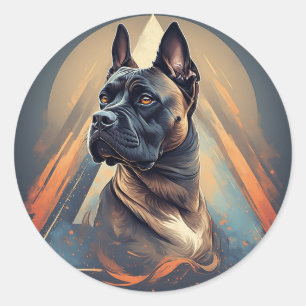 Boxer Dog with Geometric Background Classic Round Sticker