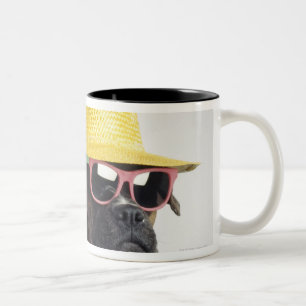 Boxer dog with hat and glasses Two-Tone coffee mug