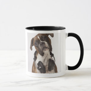 boxer dog with headphones mug