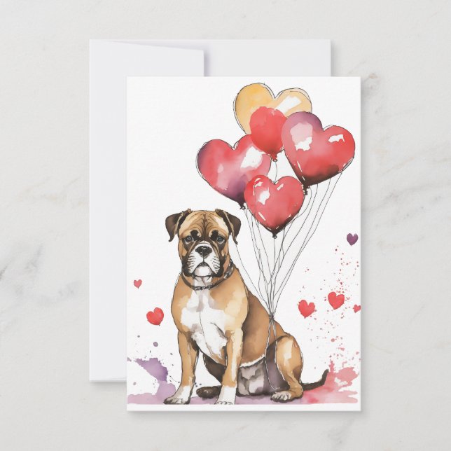 Boxer Dog with Heart Balloons Thank You Card (Front)