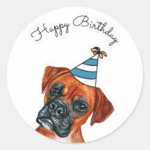 Boxer Dog with Party Hat Classic Round Sticker