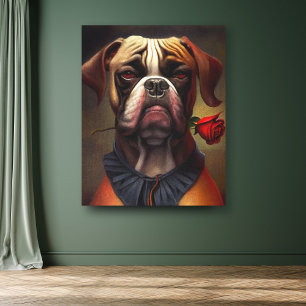 Boxer Dog with Rose Oil Painting   Canvas Art