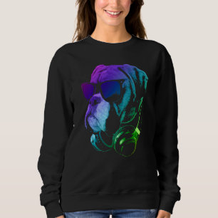 Boxer Dog With Sunglasses And Headphones Sweatshirt
