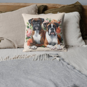 Boxer Dogs and Floral Delights Cushion