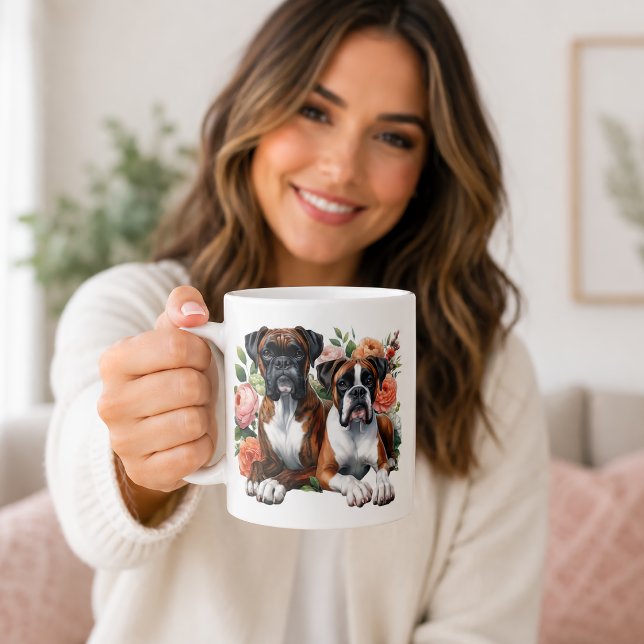Boxer Dogs And Flowers Coffee Mug (Creator Uploaded)