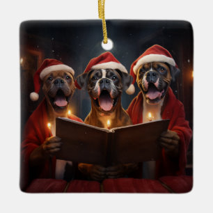 Boxer Dogs Christmas Caroling Festive Holiday Ceramic Ornament
