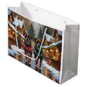 Boxer Dogs Christmas Snow Holiday  Large Gift Bag