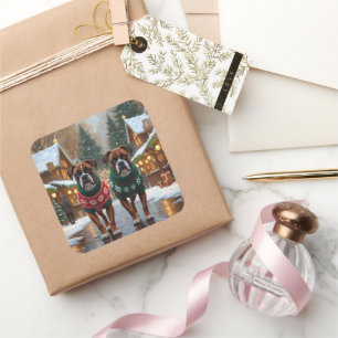 Boxer Dogs Christmas Snow Holiday Square Sticker