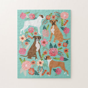 Boxer Dogs Floral Jigsaw Puzzle