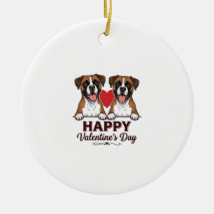 Boxer Dogs Happy Valentines Day Vintage Ceramic Tree Decoration