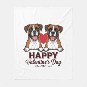 Boxer Dogs Happy Valentines Day Vintage Fleece Blanket