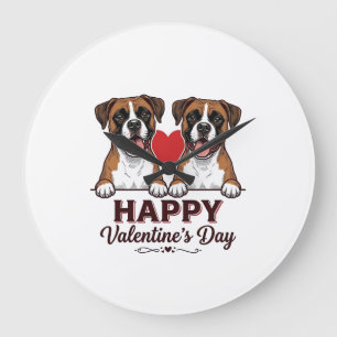Boxer Dogs Happy Valentines Day Vintage Large Clock