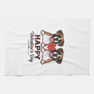 Boxer Dogs Happy Valentines Day Vintage Tea Towel