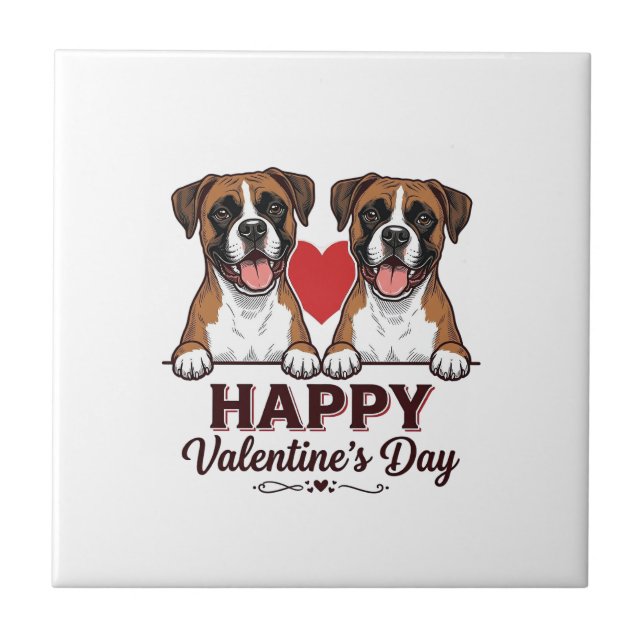 Boxer Dogs Happy Valentines Day Vintage Tile (Front)