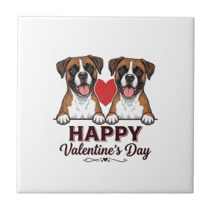 Boxer Dogs Happy Valentines Day Vintage Tile
