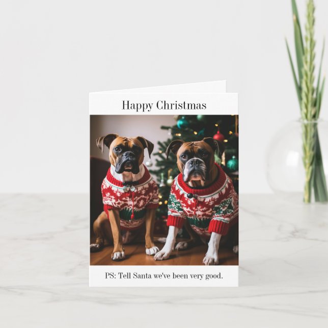 Boxer Dogs in Christmas Sweaters Card (Front)