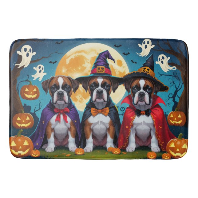 Boxer Dogs Pumpkin Halloween Funny Bath Mat (Front)