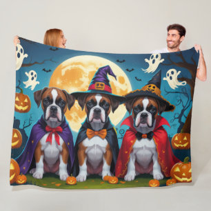 Boxer Dogs Pumpkin Halloween Funny Fleece Blanket
