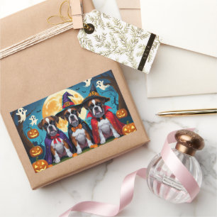 Boxer Dogs Pumpkin Halloween Funny Rectangular Sticker