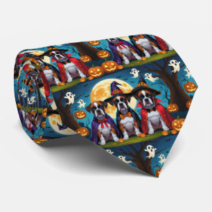 Boxer Dogs Pumpkin Halloween Funny Tie