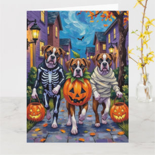 Boxer Dogs Trick-or-Treating in Halloween Costumes Card
