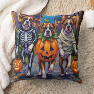 Boxer Dogs Trick-or-Treating in Halloween Costumes Cushion