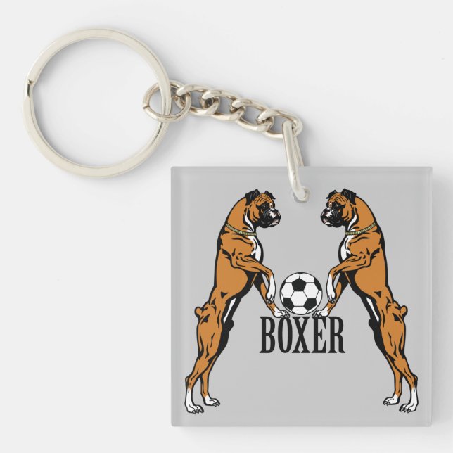 boxer dogs with soccer ball key ring (Front)