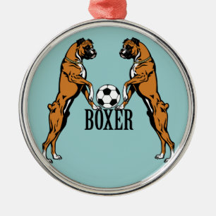boxer dogs with soccer ball metal tree decoration