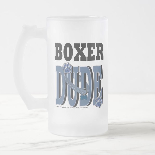 Boxer DUDE Frosted Glass Beer Mug (Left)