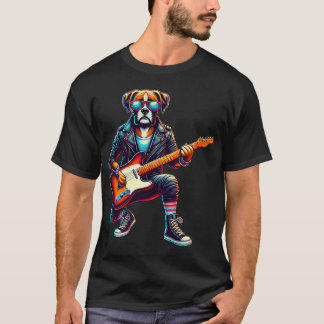 Boxer Electric Guitar Funny Dog Rock Band Musician T-Shirt