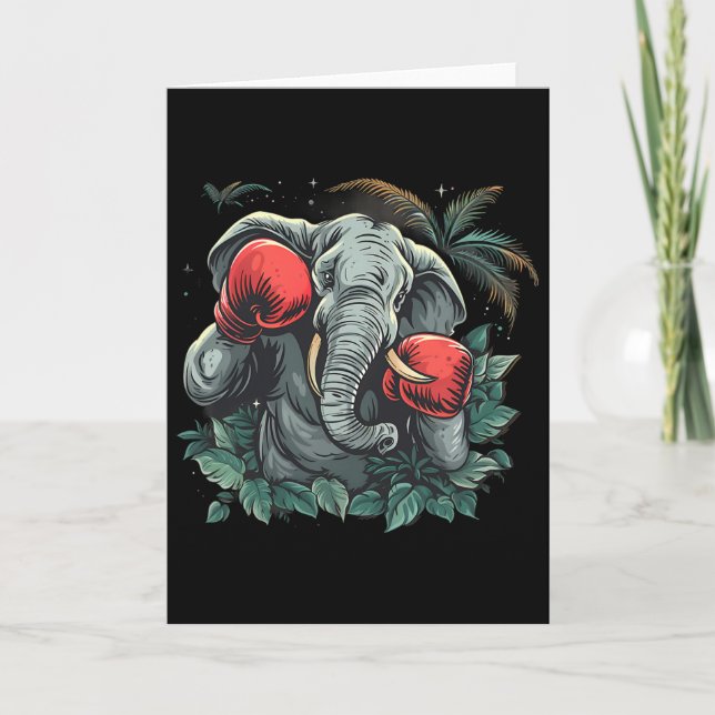 Boxer Elephant With Boxing Gloves Kickboxing Funny Card (Front)