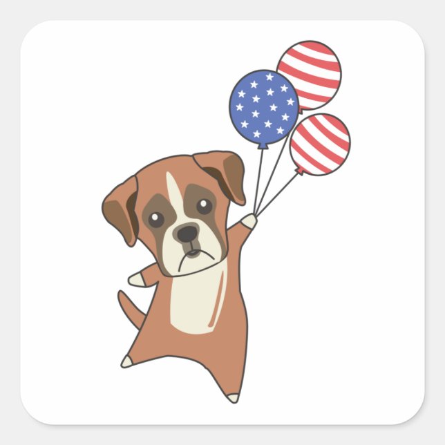 Boxer Flies Balloons USA Up Sweet Animals Dogs Square Sticker (Front)