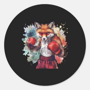Boxer Fox With Boxing Gloves Kickboxing Funny Boxi Classic Round Sticker