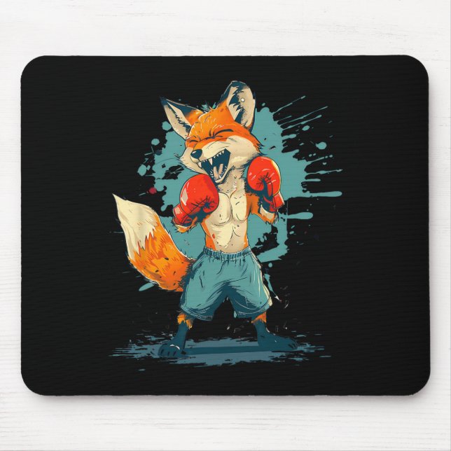 Boxer Fox With Boxing Gloves Kickboxing Funny Boxi Mouse Mat (Front)