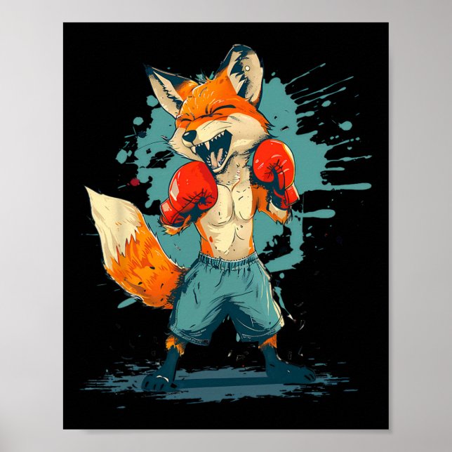 Boxer Fox With Boxing Gloves Kickboxing Funny Boxi Poster (Front)