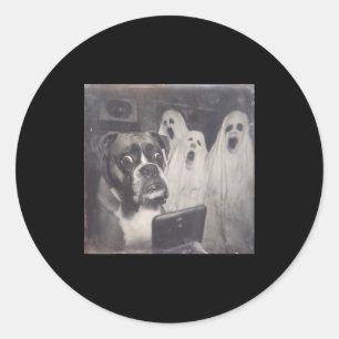Boxer ghost funny halloween scary dog spooky classic round sticker
