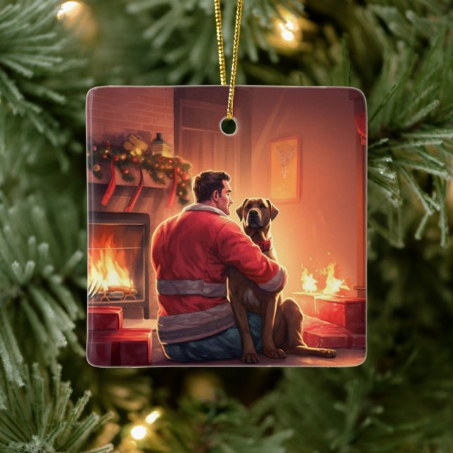 Boxer Gift, Pet Gift, Dog Fireman, Christmas Gift  Ceramic Ornament (Tree)