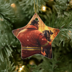 Boxer Gift, Pet Gift, Dog Fireman, Christmas Gift Ceramic Tree Decoration