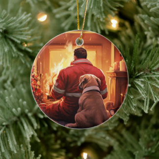 Boxer Gift, Pet Gift, Dog Fireman, Christmas Gift  Ceramic Tree Decoration