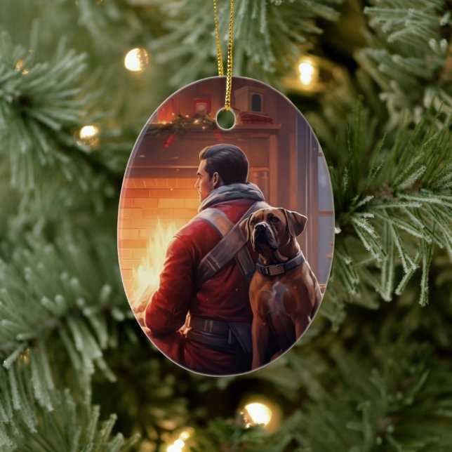 Boxer Gift, Pet Gift, Dog Fireman, Christmas Gift  Ceramic Tree Decoration (Tree)