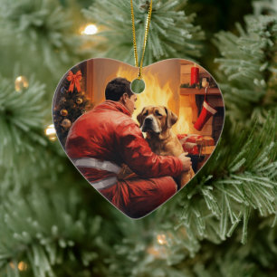 Boxer Gift, Pet Gift, Dog Fireman, Christmas Gift Ceramic Tree Decoration