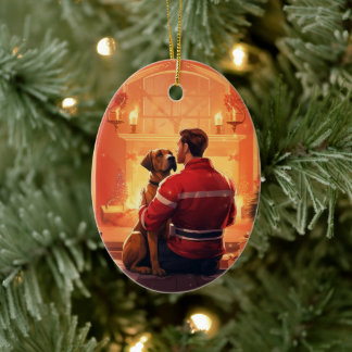 Boxer Gift, Pet Gift, Dog Fireman, Christmas Gift  Ceramic Tree Decoration