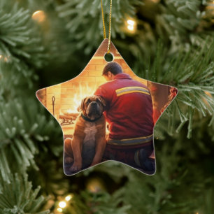 Boxer Gift, Pet Gift, Dog Fireman, Christmas Gift  Ceramic Tree Decoration