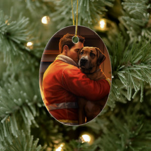Boxer Gift, Pet Gift, Dog Fireman, Christmas Gift Ceramic Tree Decoration