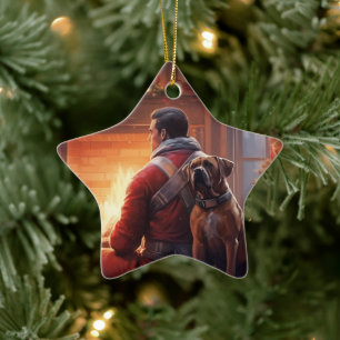 Boxer Gift, Pet Gift, Dog Fireman, Christmas Gift Ceramic Tree Decoration