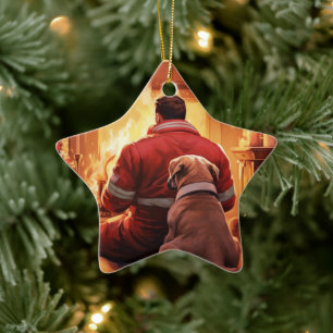 Boxer Gift, Pet Gift, Dog Fireman, Christmas Gift  Ceramic Tree Decoration